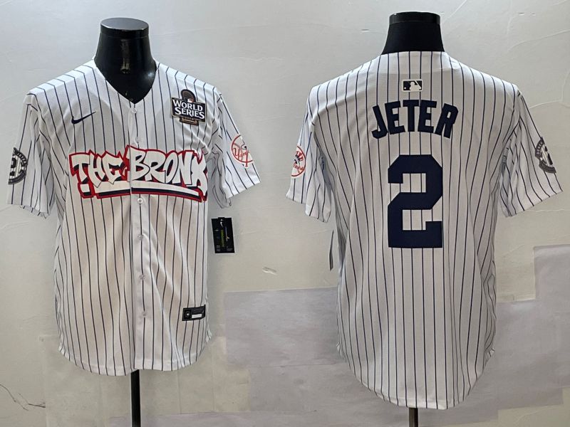 Men New York Yankees #2 Jeter White Stripe four generations Joint Name 2025 Nike MLB Jersey style 3->new york yankees->MLB Jersey